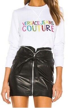 Versace Jeans Collection White Crewneck with Multicolor Embroidered Logo